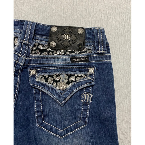 Miss Me Jeans Easy Capri Style JE5002EP34 Distressed Blue 25 Embellished Pockets - Picture 3 of 11
